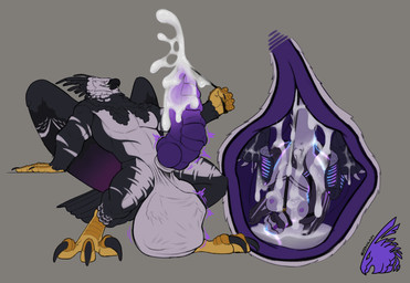 anthro anthro_pred balls beak big_penis black_body black_feathers breasts bulge claws cock_vore duo erection feathers feet female female_prey fully_inside genitals grey_background huge_penis internal knot knotted_penis larger_pred logo male male/female male_pred nipples nude nude_pred penile penis purple_insides purple_penis simple_background size_difference teeth vore vulva zeanlain xal_(xalware) zeanlain_(character) accipitrid accipitriform avian bird eagle harpy_eagle 2023 artist_logo colored hi_res