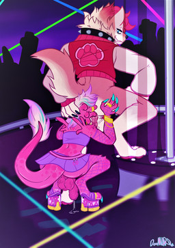 anal bottomwear clothed clothing crossdressing crouching duo footwear fur high_heels licking male male/male oral pink_body pink_fur rimming rimming_male sex shoes skirt tongue tongue_out doomlard halo_(series) microsoft xbox_game_studios emby_(meidnabelle) remmy_(doomlard) alien canid mammal sangheili absurd_res hi_res