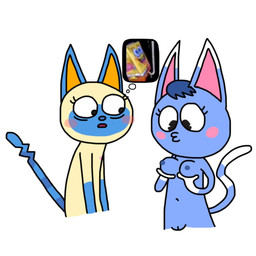anthro aroused_face blush breasts duo female female/female flat_chested genitals holding_breast juice_box looking_at_breasts navel nipples vulva sanrioboyirl animal_crossing nickelodeon nintendo spongebob_squarepants mitzi_(animal_crossing) rosie_(animal_crossing) spongebob_squarepants_(character) domestic_cat felid feline felis mammal 1:1 hi_res