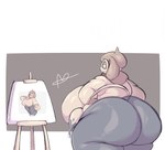 anthro big_breasts big_butt bottomwear breasts brown_body brown_eyes brown_fur brush butt clothing female fur huge_butt paintbrush painting painting_(object) pants solo tail thick_thighs lightmizano nintendo pokemon generation_2_pokemon pokemon_(species) smeargle hi_res
