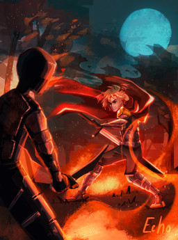 armor blonde_hair building cape clothing duo fighting_pose fire hair male moon nature nature_background night pose silhouette mythology o_hear_thee oberon_(oth) humanoid absurd_res hi_res