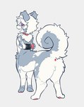 ambiguous_gender anus arms_tied bound fur grey_background grey_body grey_fur kemono open_mouth rear_view simple_background solo white_body white_fur mrfenggg canid canid_taur canine canine_taur canis dog_taur domestic_dog mammal mammal_taur taur 2022 hi_res