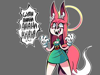 4_eyes belt boots breasts cleavage cleavage_cutout clothed clothing cutout dipstick_tail dress evil_laugh eyelashes female footwear gloves green_clothing green_dress hair handwear inner_ear_fluff insane laugh light_body light_face light_skin long_hair markings multi_eye narrowed_eyes open_mouth open_smile pink_ears pink_hair pink_tail sharp_teeth shoes simple_background sleeveless_clothing smile solo speech_bubble standing tail tail_markings teeth tuft white_clothing white_gloves white_handwear white_inner_ear_fluff white_tail_tip qwerty_soda jane_(qwerty_soda) animal_humanoid canid canid_humanoid canine canine_humanoid fox_humanoid fox_spirit humanoid mammal mammal_humanoid 2018 digital_drawing_(artwork) digital_media_(artwork) hi_res