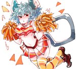 big_ears blush bottomwear bouncing_breasts breasts cheerleader cheerleader_outfit cheerleading_pose clothed clothing female footwear grey_hair hair jumping legwear navel open_mouth pom_poms pose red_eyes shoes short_hair skirt solo tail tail_under_skirt thigh_highs under_boob sabitare touhou nazrin animal_humanoid humanoid mammal mammal_humanoid mouse_humanoid murid murid_humanoid murine murine_humanoid rodent rodent_humanoid absurd_res hi_res