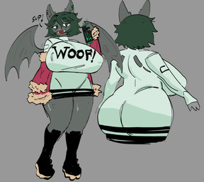 anthro bat_wings beverage beverage_can big_breasts big_butt black_boots black_clothing black_footwear black_text bodysuit boots breasts butt can clothed clothed_anthro clothed_female clothing coat container curvy_figure ear_piercing eyebrows fangs female female_anthro fingers footwear front_view green_eyes green_hair grey_background hair holding_beverage holding_can holding_container holding_object huge_breasts huge_butt looking_at_viewer membrane_(anatomy) membranous_wings monster_energy_can nipple_outline open_mouth open_smile piercing rear_view shirt shoes short_hair simple_background skinsuit smile solo standing teeth text text_on_clothing text_on_shirt text_on_topwear thick_thighs tight_clothing topwear wings mooncheese monster_energy matcha_(kishukikin) bat mammal 2025 absurd_res digital_drawing_(artwork) digital_media_(artwork) full-length_portrait hi_res portrait
