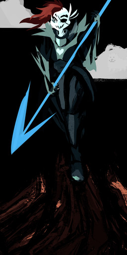 biped dark female front_view hair heart_symbol holding_object holding_weapon melee_weapon outside polearm red_hair solo spear standing weapon white_body white_skin dirtyscoundrel undertale undertale_(series) undyne animal_humanoid aquatic aquatic_humanoid fish fish_humanoid humanoid 2015 hi_res