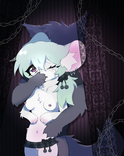 anthro athletic big_ears bodily_fluids bottomwear bow_(feature) breasts chain clothing duo faceless_character faceless_male female fluffy forced fur genitals hair hand_on_mouth male male/female multicolored_body multicolored_fur multiple_piercings pattern_background piercing ponytail rape sex simple_background skinny skirt standing standing_sex tears vulva eepydoggy canid canine canis mammal mouse murid murine rodent wolf 4:5 hi_res