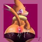 1:1 absurd_res anus big_butt blush bodily_fluids buizel butt cheeky_panties cum cum_on_anus cum_on_butt cum_on_pussy female feral generation_4_pokemon genital_fluids hand_on_butt hi_res looking_at_viewer nintendo pokemon pokemon_(species) presenting presenting_hindquarters simple_background solo sweat sweaty_butt vulpine_corvid