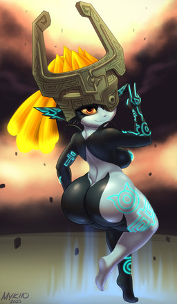 big_breasts big_butt breasts butt female floating glowing glowing_markings glowing_nipples huge_butt markings nipples runes solo text mykiio nintendo the_legend_of_zelda twilight_princess midna human humanoid imp mammal twili 2025 absurd_res artist_name hi_res