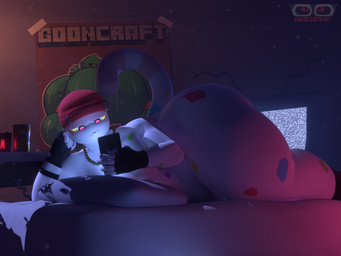 alarm_clock anthro apartment ball_stretcher beanie bed beverage_can big_butt bottom_heavy butt candy chain_necklace clock clothing dessert dust electronics fingerless_gloves food footwear furgonomic_piercing furgonomics furniture gloves handwear hat headgear headwear holding_object holding_phone huge_butt hyper hyper_butt jawbreaker jewelry lying lying_on_bed male male/male mattress multicolored_body multicolored_eyes necklace night on_bed on_side pecs phone piercing pillow poster socks solo solo_focus static sticker table tail tail_piercing television thick_thighs white_body wide_hips anxiboi microsoft minecraft mojang xbox_game_studios benny_(anxiboi) charlie_(yamwamm) garrett_(yamwamm) creeper_(minecraft) felid feline food_creature living_candy mammal 3d_(artwork) 4:3 blender_(artwork) blender_eevee_(artwork) digital_media_(artwork) hi_res watermark