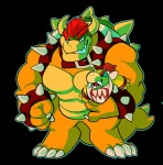 2_horns anthro bracelet collar duo horn jewelry male muscular simple_background smile spiked_bracelet spikes standing transparent_background skymachine mario_bros nintendo bowser bowser_jr. koopa scalie alpha_channel