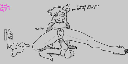 anthro egg egg_inflation female genitals non_oviparous_oviposition oviposition solo tentacles text vulva sliinky_(artist) domestic_ferret mammal mustelid musteline true_musteline weasel absurd_res english_text hi_res