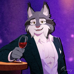 abs alcohol anthro beverage clothed clothing male muscular muscular_male open_clothing open_shirt open_topwear pecs seductive shirt solo topwear wine wine_bottle oravert69522 disney zootopia pawbert_lynxley canada_lynx felid feline lynx mammal 1:1 absurd_res hi_res