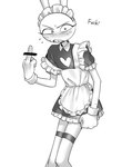 anthro blush clothed clothing crossdressing femboy maid_uniform male simple_background solo uniform white_background enaic31 glitch_productions the_amazing_digital_circus jax_(tadc) lagomorph leporid mammal rabbit absurd_res hi_res monochrome