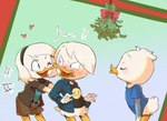 anthro blush bottomless bottomless_male clothed clothed_female clothing embarrassed female group heart_symbol holidays imminent_kiss male male/male mistletoe plant questionable_consent time_paradox young young_anthro young_on_young threek christmas disney ducktales ducktales_(2017) della_duck dewey_duck donald_duck anatid anseriform avian bird duck absurd_res hi_res aunt_(lore) aunt_and_nephew_(lore) brother_(lore) brother_and_sister_(lore) incest_(lore) nephew_(lore) sibling_(lore) sister_(lore) uncle_(lore) uncle_and_nephew_(lore)