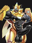 4_fingers abs absurd_res ahoge anthro balls big_pecs big_penis black_body black_countershading blue_body blue_countershading blue_sclera bodily_fluids countershading cum drooling fingers fur generation_7_pokemon genital_fluids genitals glistening glistening_body glistening_skin hair hi_res humanoid_genitalia humanoid_penis hybrid legendary_pokemon male mammal mane mane_hair manyu merging muscular muscular_anthro muscular_arms muscular_male nintendo pecs penis pokemon pokemon_(species) saggy_balls saliva solgaleo solo tongue tongue_out vein veiny_penis white_eyes yellow_body yellow_fur zeraora