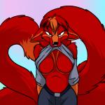 anthro black_nose blue_eyes breasts clothed clothing clothing_lift featureless_breasts female flashing flashing_breasts fur hair presenting presenting_breasts red_body red_fur red_hair shirt shirt_lift solo topwear undressing foxenawolf molly_fullin canid canine dreamspinner fox mammal 1:1 2019