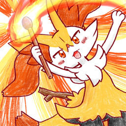 ambiguous_anthro ambiguous_gender anthro biped blush blush_stickers dipstick_tail featureless_crotch fire front_view holding_match looking_at_viewer markings match micro object_in_tail open_:3 open_mouth open_smile raised_arms simple_background smile snout solo standing stick stick_in_tail tail tail_markings annyui0611 nintendo pokemon braixen canid generation_6_pokemon mammal pokemon_(species) 1:1 2024 digital_drawing_(artwork) digital_media_(artwork) hi_res japanese_description portrait three-quarter_portrait translated_description