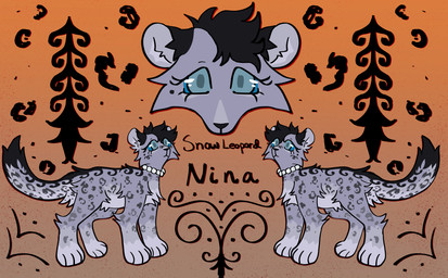 abstract_background black_body black_fur black_hair blue_eyes female feral fur gradient_background grey_body grey_fur hair simple_background solo wispyvixen felid mammal pantherine snow_leopard 2023 hi_res model_sheet
