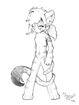 angry anthro hair inner_ear_fluff male narrowed_eyes navel paws stripes tail tail_around_leg tuft kemotobi ambiguous_species 2012 3:4 monochrome