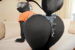 3:2 3d_(artwork) anthro anthrofied bed bent_over big_butt bottomwear butt clothing denim denim_clothing digital_media_(artwork) dreamworks female furniture mammal mephitid over_the_hedge oystercatcher7 photo_manipulation photomorph raised_tail shorts skunk solo stella_(over_the_hedge) tail third-party_edit