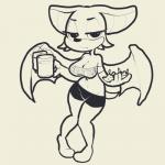 1:1 2017 4_fingers alcohol anthro bat bat_wings beer bent_legs beverage bottomwear breasts cleavage clothed clothing crop_top digital_media_(artwork) ears_down english_text female fingers food half-closed_eyes hi_res hooters itsunknownanon knees_together knock-kneed looking_at_viewer mammal membrane_(anatomy) membranous_wings midriff monochrome narrowed_eyes navel pivoted_ears rouge_the_bat sega shirt shorts simple_background solo sonic_the_hedgehog_(series) standing text text_on_clothing text_on_shirt text_on_topwear topwear waiter white_background wings