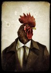 anthro beak clothed clothing feathers jacket jewelry male necklace shirt solo topwear skia chicken_police santino_"sonny"_featherland avian bird chicken galliform gallus_(genus) phasianid 2021 half-length_portrait portrait signature