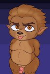 anthro balls belly brown_body brown_eyes brown_fur butt chest_tuft countershading cute_fangs fangs featureless_chest fur genitals hands_behind_back humanoid_pointy_ears male moobs navel penis pointy_ears presenting simple_background slightly_chubby slightly_chubby_anthro slightly_chubby_male solo teeth thick_thighs tongue tongue_out tuft young young_anthro filthyopossum monster_family mythology max_wishbone canid canine mammal monster mythological_canine mythological_creature werecanid werecanine werecreature werewolf hi_res shaded