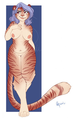 anthro breasts featureless_crotch female fur hair navel navel_piercing nipples nude piercing solo wide_hips redpixie adena_(redpixie) felid mammal pantherine tiger 2017 full-length_portrait hi_res portrait watermark