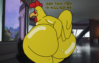 anal anthro autopenetration beak big_butt black_eyes bodily_fluids bubble_butt butt butt_focus curvy_figure dialogue digging_into_butt feathers hand_in_butt huge_butt male masturbation motion_lines overweight penetration rear_view scratching_butt solo sweat sweaty_butt tail text worried worried_look yellow_body yellow_feathers vandoughy epic_games family_guy fortnite fortnite:_battle_royale ernie_the_giant_chicken avian bird chicken galliform phasianid 2025 absurd_res digital_media_(artwork) english_text hi_res