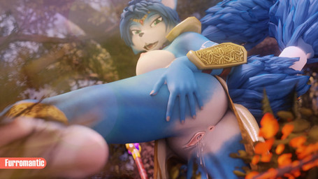 accessory anthro anus armor blue_body blue_fur blue_tail bottomwear bracelet breasts butt butt_markings clothing collar dripping_vulva feet female forest fur furgonomics gauntlets genitals gloves gold_(metal) gold_jewelry green_eyes hair handwear hindpaw jewelry krystal's_staff loincloth looking_at_viewer low-angle_view markings multicolored_body multicolored_fur necklace nipples pawpads paws plant solo spread_legs spreading tail tail_accessory tailband tattoo tree tribal tribal_armor tribal_clothing tribal_jewelry tribal_markings tribal_necklace tribal_outfit tribal_tattoo vulva white_body white_fur furromantic warfaremachine_(modeler) nintendo star_fox krystal_(star_fox) warfare_krystal canid canine fox mammal 16:9 2020 3d_(artwork) digital_drawing_(artwork) digital_media_(artwork) signature widescreen