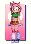accessory anthro blush blush_lines clothed clothing female footwear gloves green_eyes handwear headband leg_warmers legwear navel shoes sneakers solo gravydood classic_sonic_(universe) sega sonic_the_hedgehog_(series) amy_rose eulipotyphlan hedgehog mammal absurd_res hi_res