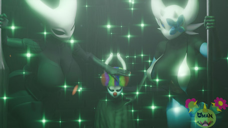 anthro big_breasts big_butt breasts butt clown_nose clown_wig female group male male/female teasing thick_thighs trio wide_hips omananimations samzan_(modeler) hollow_knight:_silksong hollow_knight_(franchise) team_cherry hornet_(hollow_knight) lampy_(azura_inalis) the_knight_(hollow_knight) arthropod humanoid insect vessel_(species) 16:9 2025 3d_(artwork) absurd_res digital_media_(artwork) hi_res widescreen