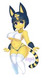 :< anthro big_breasts blue_hair bob_cut breasts claws clothing egyptian egyptian_clothing eyebrow_through_hair eyebrows eyeshadow female finger_claws fur hair half-closed_eyes jewelry legwear makeup markings narrowed_eyes navel short_hair side_boob solo standing striped_markings striped_tail stripes tail tail_markings thick_thighs thigh_highs thong translucent translucent_hair under_boob underwear usekh yellow_body yellow_fur kitsuumi animal_crossing nintendo ankha_(animal_crossing) domestic_cat felid feline felis mammal 2021 absurd_res full-length_portrait hi_res portrait