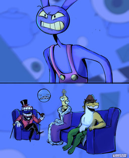 angry anthro belly biped black_bottomwear black_bow_tie black_clothing black_footwear black_pants black_shoes blue_eyes bottomwear bow_tie brown_clothing brown_hat brown_headwear candy cane chair clothing crossed_legs dessert disappointed exhausted eyeball eyebrows floating floating_hands food footwear for_a_head frown frustrated furniture gloves green_body green_eyes group gummy_(food) half-closed_eyes handwear hat hat_only headgear headgear_only headwear headwear_only heterochromia holding_pipe inside looking_at_another male mostly_nude multicolored_body narrowed_eyes on_chair on_sofa overalls pants parody pink_clothing pink_overalls purple_body purple_clothing purple_robe red_clothing red_suit ringmaster ringmaster_outfit robe sharp_teeth shoes sitting sitting_on_chair sitting_on_sofa smoking_pipe sofa suit tail teapot teeth tired top_hat white_belly white_body white_clothing white_eyes white_gloves white_handwear wooden_body yellow_body yellow_sclera yellow_teeth teashteinn family_guy glitch_productions the_amazing_digital_circus utah_teapot you_guys_always_act_like_you're_better_than_me bubble_(tadc) caine_(tadc) gummigoo_(tadc) jax_(tadc) kinger_(tadc) alligator alligatorid animate_inanimate crocodilian digital_creature food_creature gummy_creature humanoid lagomorph leporid living_bubble living_candy living_chess_piece mammal object_head rabbit reptile scalie tooth_creature 2024 colored digital_drawing_(artwork) digital_media_(artwork) hi_res meme