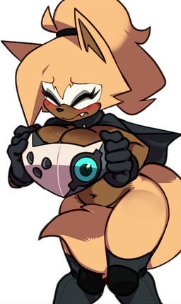 anthro big_breasts black_cape black_clothing black_gloves black_handwear black_nose blush breasts brown_body brown_fur cape clothing covering covering_breasts embarrassed eyelashes eyes_closed female front_view fur gloves grey_clothing grey_legwear grey_thigh_highs handwear legwear legwear_only mostly_nude navel simple_background snaggle_tooth solo tail tail_between_legs tan_body tan_fur thick_thighs thigh_highs thigh_highs_only white_background wide_hips yellow_legs pb_doodles idw_publishing sega sonic_the_hedgehog_(comics) sonic_the_hedgehog_(idw) sonic_the_hedgehog_(series) whisper_the_wolf canid canine canis mammal wolf hi_res