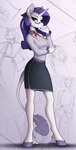 anthro blue_eyes bottomwear breasts clothed clothing cloven_hooves eyebrows eyelashes eyewear female fetlocks fur furgonomics glasses hair hooves horn inner_ear_fluff long_hair looking_at_viewer mannequin pencil_(object) purple_hair skirt solo standing tail tail_through_skirt tail_tuft tuft white_body white_fur writing_utensil yakovlev-vad friendship_is_magic hasbro my_little_pony mythology rarity_(mlp) equid equine mammal mythological_creature mythological_equine unicorn 2021 hi_res