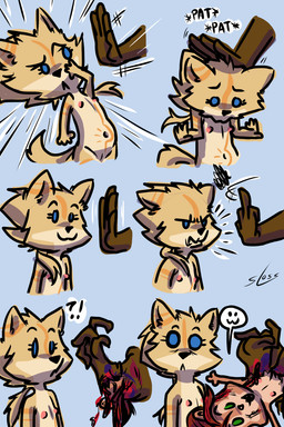 3_fingers 4_fingers :3 :< ambiguous_gender angry anthro biped black_nose blood blue_eyes bodily_fluids broken_arm brown_body brown_fur brown_skin cheek_tuft countershading disembodied_hand facial_tuft female fingers flat_chested fur genitals gesture gore green_eyes hair hand_gesture head_tuft headpat infestation interrobang looking_at_hand markings middle_finger navel nipples no_sclera nude parasite petting red_hair simple_background smile snout sound_effects standing tan_body tan_fur text tuft unusual_vore vore vulva waving what what_has_science_done why wounded young young_anthro sloss eve_(sloss) rocketgirl canid canine canis mammal rodent sciurid wolf 2020 cel_shading comic digital_media_(artwork) english_text hi_res shaded signature