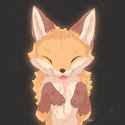 ambiguous_gender blep brown_body brown_fur claws dipstick_ears ear_markings eyes_closed fangs feral fluffy fur gloves_(marking) markings multicolored_body multicolored_ears multicolored_fur orange_body orange_fur paws pink_tongue simple_background smile solo teeth tongue tongue_out tuft whiskers white_body white_claws white_fur fusau canid canine fox mammal red_fox true_fox 1:1 2026 digital_media_(artwork) hi_res portrait signature