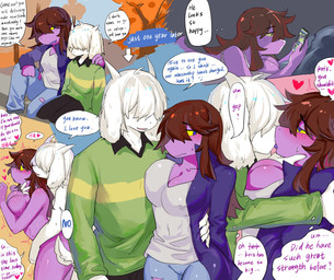 age_progression alternate_species anthro anthro_on_anthro anthro_penetrated anthro_penetrating anthro_penetrating_anthro big_breasts bottomwear breast_squish breasts cellphone clothed clothing dialogue duo electronics female female_penetrated freckles french_kissing from_behind_position fully_clothed furrification green_clothing green_sweater green_topwear hair hair_over_eyes horn kissing lying male male/female male_penetrating male_penetrating_female on_front pants pattern_clothing pattern_sweater pattern_topwear penetration phone sex shirt smartphone speech_bubble squish striped_clothing striped_sweater striped_topwear stripes sweater text topwear vest white_hair hechangjun250 deltarune undertale_(series) kris_dreemurr susie_(deltarune) bovid caprine goat mammal reptile scalie english_text hi_res