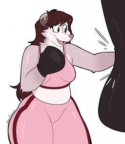 anthro arm_tuft arms_bent bangs black_boxing_gloves black_clothing black_eyes black_handwear bodily_fluids bottomwear boxing boxing_gloves bra breasts brown_ears brown_hair brown_nose cheek_tuft clothed clothed_anthro clothed_female clothing curvy_figure elbow_tuft eyelashes facial_tuft fangs female female_anthro fully_clothed fully_clothed_anthro fully_clothed_female fur grey_body grey_fur hair handwear light medium_breasts midriff multicolored_body multicolored_fur neck_tuft open_mouth open_smile pants pink_bottomwear pink_bra pink_clothing pink_pants pink_sports_bra pink_tongue pink_underwear punch punching_bag smile solo sport sports_bra standing sweat sweatdrop teeth text thick_thighs tongue tuft two_tone_body two_tone_fur underwear voluptuous whisker_spots wide_hips ractoons american_opossum mammal marsupial 2022 artist_name colored digital_drawing_(artwork) digital_media_(artwork) english_description hi_res lighting portrait three-quarter_portrait