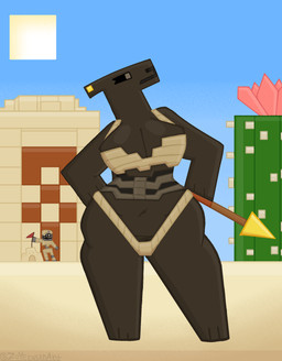 big_breasts bikini breasts brown_body brown_fur building cactus cactus_flower clothing desert duo ear_piercing female flag flag_(object) fur jewelry male male/female melee_weapon piercing plant polearm rib_cage sand sand_castle sculpture spear sun swimwear tan_bikini tan_clothing tan_swimwear temple two-piece_swimsuit weapon zoyeensadart microsoft minecraft mojang xbox_game_studios camel camel_(minecraft) camel_husk_(minecraft) camelid mammal parched_(minecraft) skeleton_(minecraft) undead absurd_res hi_res