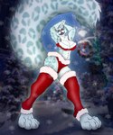 anthro bra breasts christmas_clothing cleavage clothed clothing female festive fluffy fur gift holidays legwear snow solo stockings tail underwear winter rahir christmas felid feline leopard mammal pantherine snow_leopard 5:6 digital_media_(artwork) hi_res