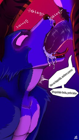 anthro bodily_fluids cum cum_from_nose cum_in_mouth cum_in_nose cum_inside deep_throat duo ejaculation excessive_cum excessive_genital_fluids gagging genital_fluids male male/male oral oral_penetration penetration questionable_consent sergld beastars bill_(beastars) legoshi_(beastars) canid canine canis domestic_cat felid feline felis mammal pantherine tiger wolf hi_res