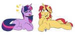 blonde_hair blue_eyes chest_tuft duo female feral hair horn lying purple_body purple_hair purple_tail red_hair red_tail smile tail tuft yellow_body yellow_tail redxbacon equestria_girls friendship_is_magic hasbro my_little_pony mythology sunset_shimmer_(eg) twilight_sparkle_(mlp) equid equine mammal mythological_creature mythological_equine unicorn hi_res