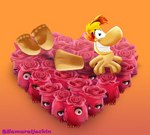 barefoot butt disembodied_head feet flower holidays male nude plant pose rose_(flower) smile solo samuraijackin third-party_edit rayman_(series) ubisoft valentine's_day rayman humanoid