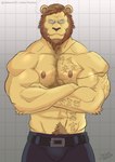 abs anthro biceps bulge cigarette cigarette_in_mouth eyewear glasses male muscular muscular_anthro muscular_male nipples object_in_mouth pecs pubes smoke smoking solo tattoo jabuhusky beastars ibuki_(beastars) felid lion mammal pantherine hi_res