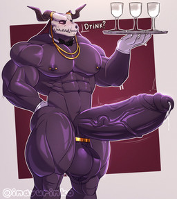 abs balls biceps big_balls big_muscles big_penis bodily_fluids bone bone_mask clothing container cup deltoids dialogue drinking_glass genital_fluids genitals glass glass_container glass_cup gloves gloves_only handwear handwear_only holding_tray huge_balls huge_penis humanoid_genitalia humanoid_penis jewelry male mask mostly_nude muscular muscular_humanoid muscular_male necklace nipple_piercing nipples not_furry nude pecs penis piercing precum purple_body serratus skull skull_head skull_mask solo talking_to_viewer testicle_cuff text thick_thighs triceps vein veiny_penis waiter inayurinko the_ancient_magus'_bride elias_ainsworth demon humanoid monster 2026 digital_media_(artwork) english_text hi_res