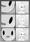absurd_res anthro canid canine canisfidelis clothing comic digital_drawing_(artwork) digital_media_(artwork) english_text hi_res humphrey_(canisfidelis) male mammal monochrome open_mouth shirt simple_background smile smiley_face solo straining teeth text thought_bubble topwear wide_eyed young young_anthro young_male