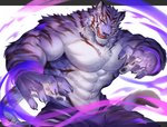 abs anthro biceps clothing fur looking_at_viewer male muscular muscular_anthro muscular_male pecs red_eyes simple_background solo rabbity bloody_roar konami shenlong_(bloody_roar) felid mammal pantherine digital_media_(artwork) hi_res